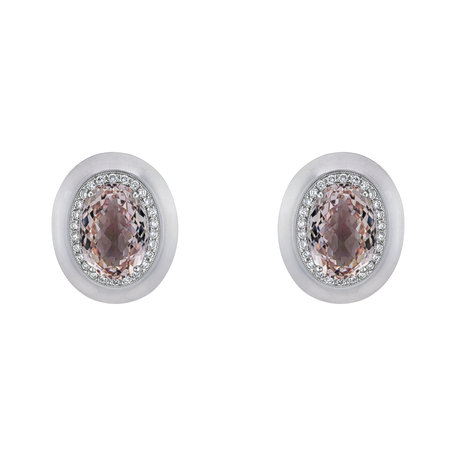 Náušnice s morganitem, diamanty a quartzem White Winslow
