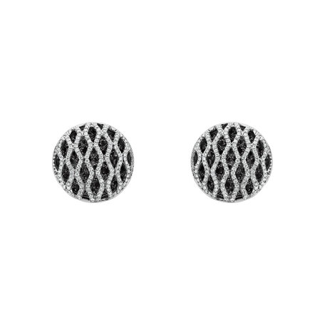 Náušnice s černými a bílými diamanty Brilliant Wheels