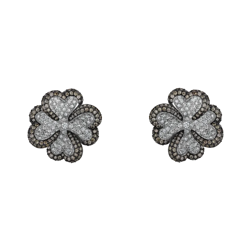 Náušnice s bílými a hnědými diamanty Delicate Luck