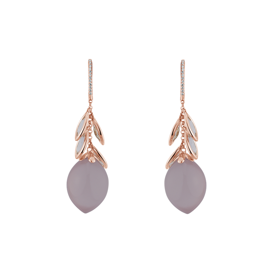 Náušnice s růženínem, diamanty a topazem Rhona