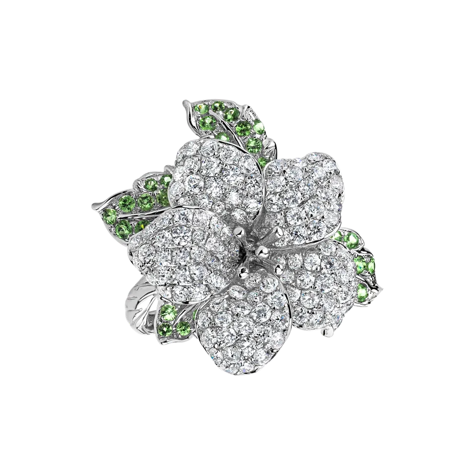 Prsten s diamanty a granáty Princess Flower