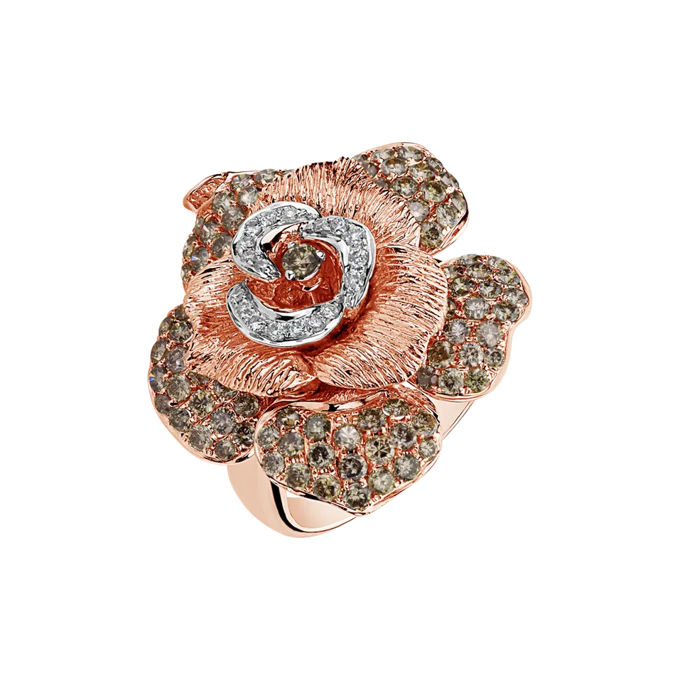 Prsten s bílými a hnedými diamanty Aristocrat Rose