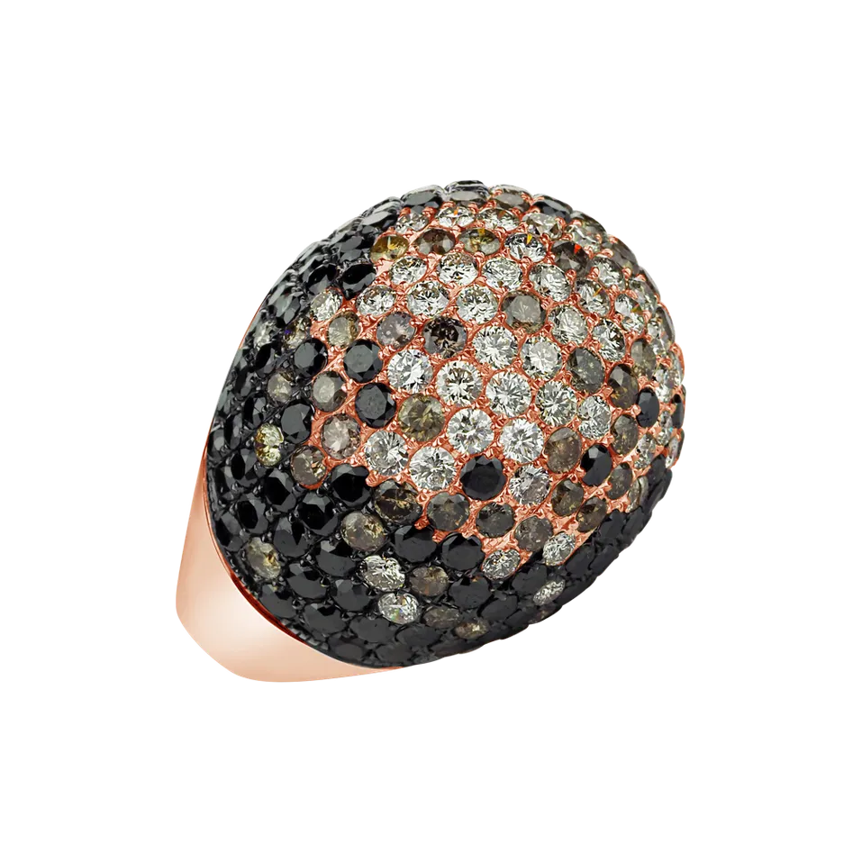 Prsten s bílými,černými a hnědými diamanty Midnight Glam
