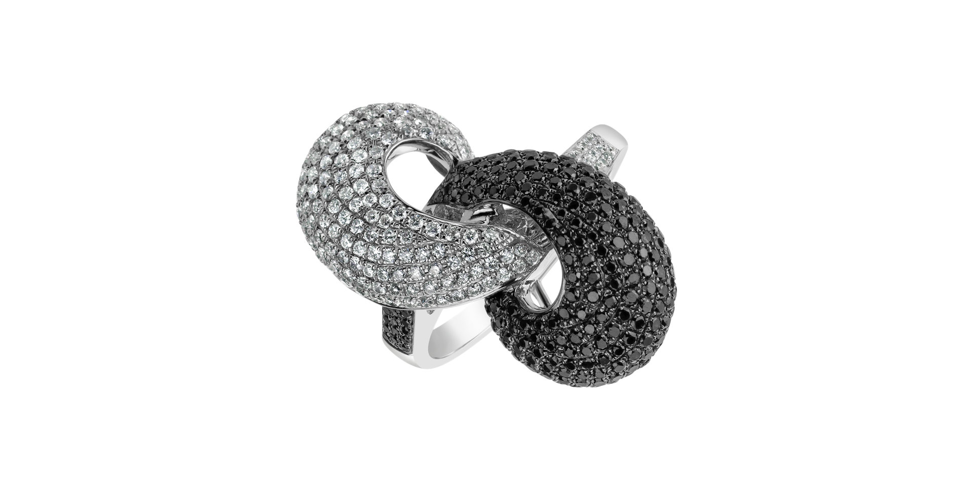 Prsten s černými a bílými diamanty Dragon Kiss