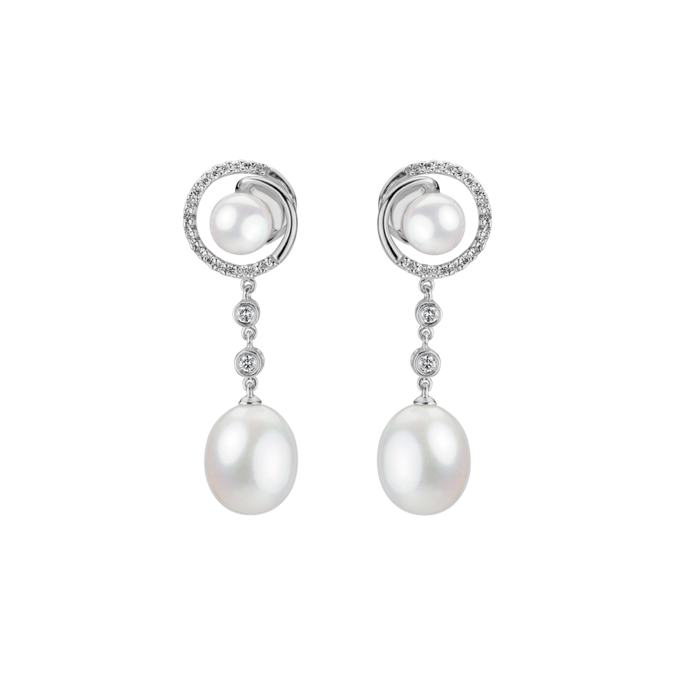 Náušnice s perlami a diamanty Swinging Pearls