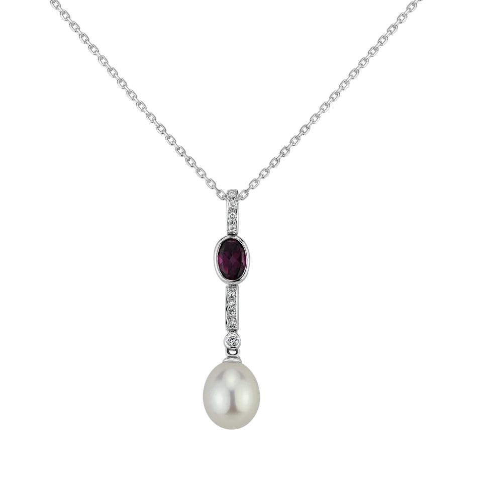 Přívěs s perlou, diamanty a rhodolitem Arlene Sea