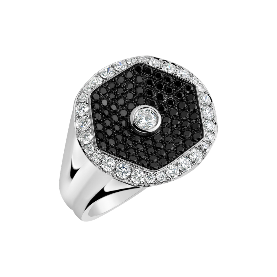 Prsten s černými a bílými diamanty Ernest