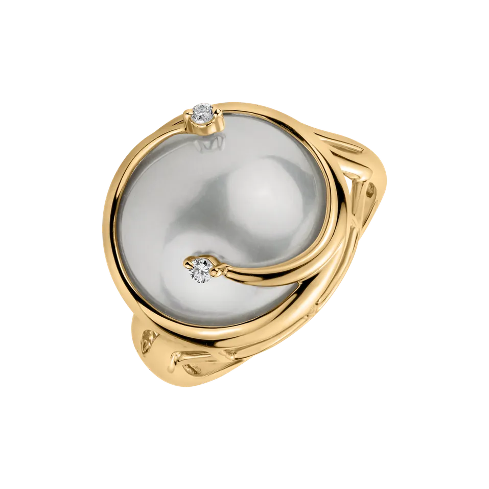 Prsten s perlou a diamanty Embrace Pearl