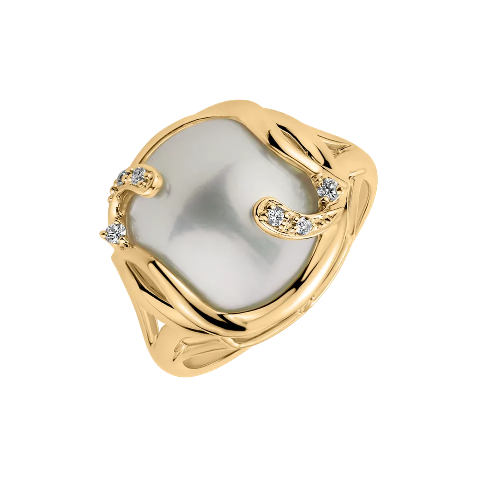 Prsten s perlou a diamanty Tear of Whale