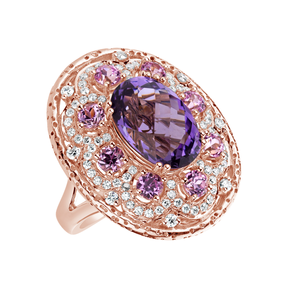 Prsten s ametystem, diamanty a safíry Romantic Poem