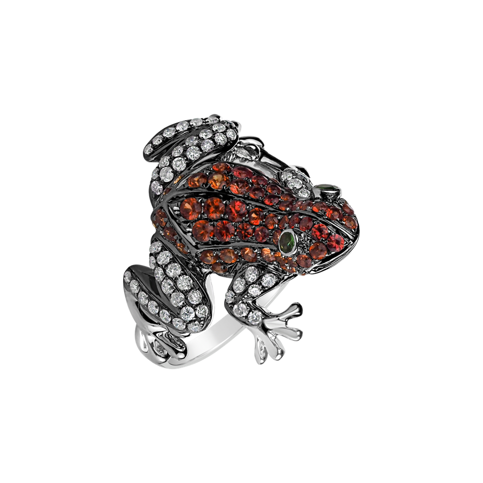 Prsten s diamanty, rubíny a granáty Miracle Frog