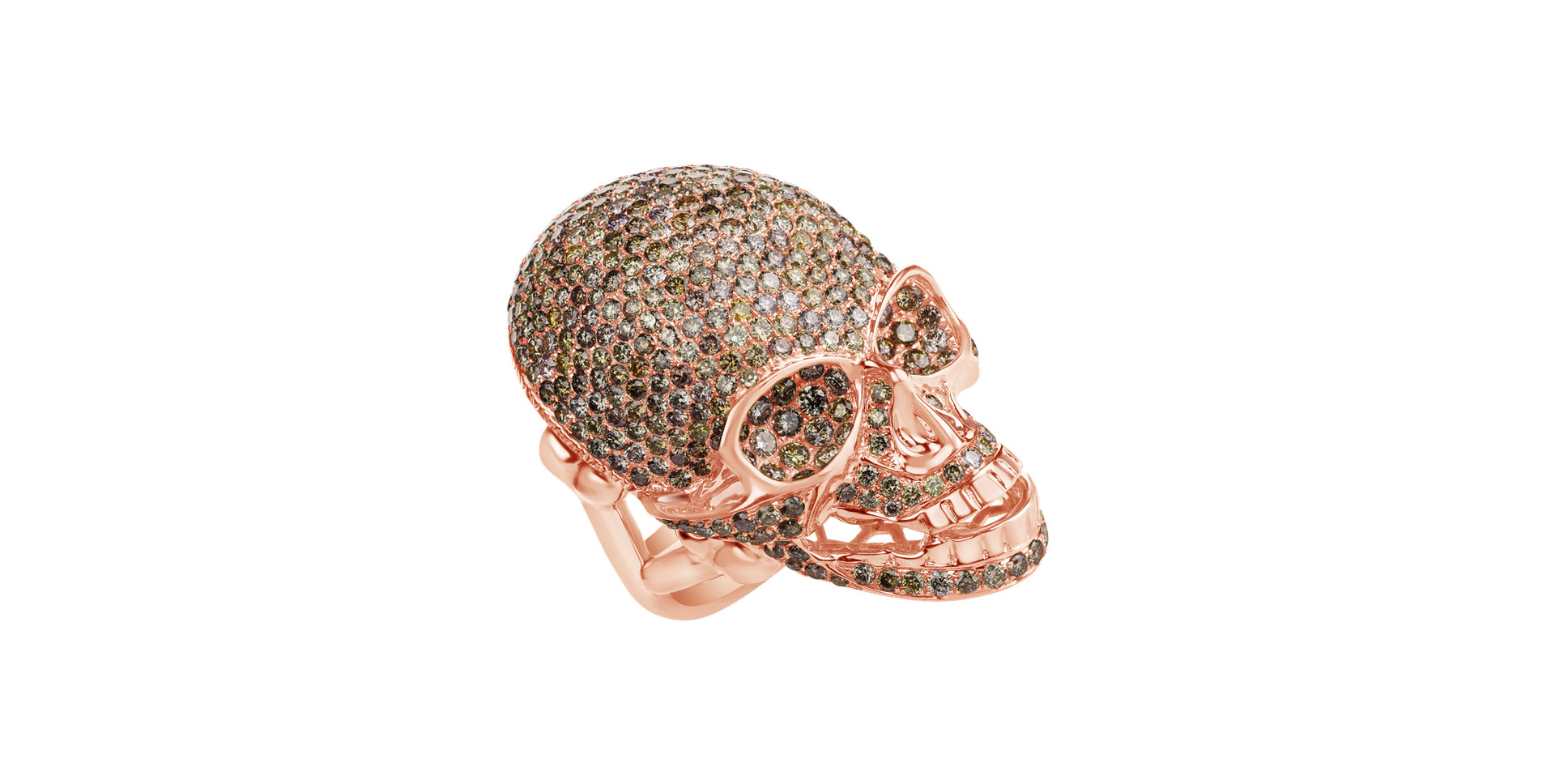 Prsten s bílými a hnědými diamanty Diamond Skull