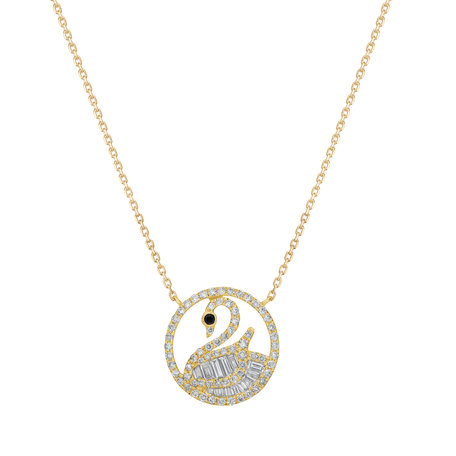 Náhrdelník s černými a bílými diamanty Glitter Swan