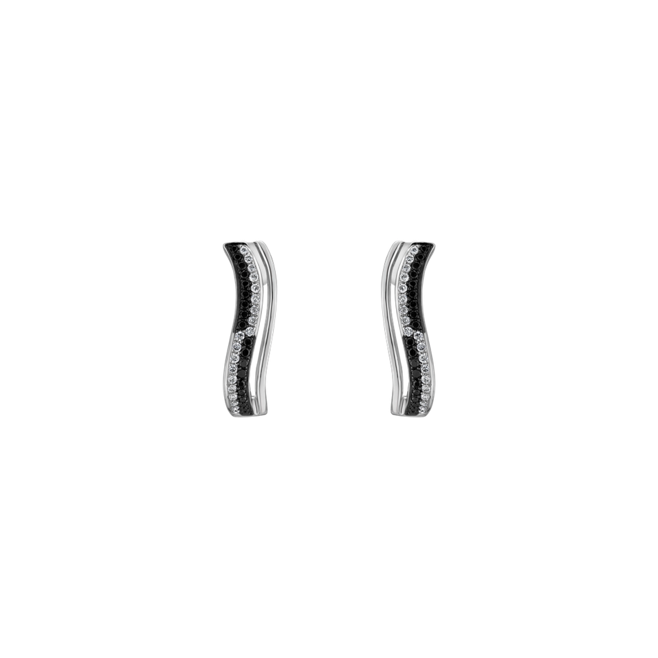 Náušnice s černými a bílými diamanty Difference of Love