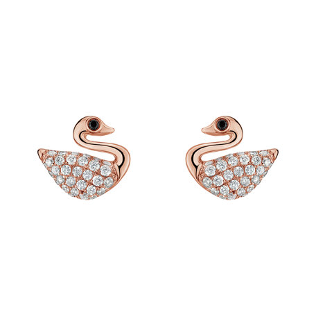 Náušnice s černými a bílými diamanty Noble Swans