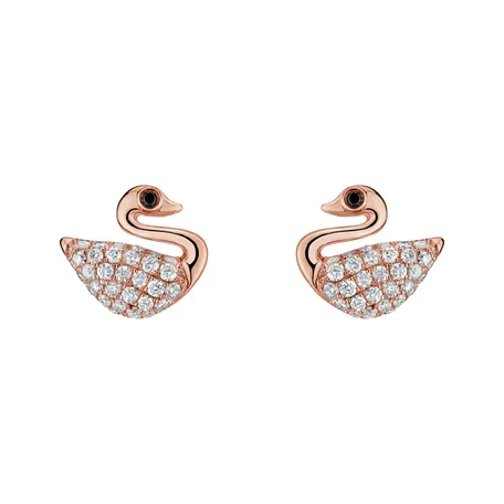 Náušnice s černými a bílými diamanty Noble Swans