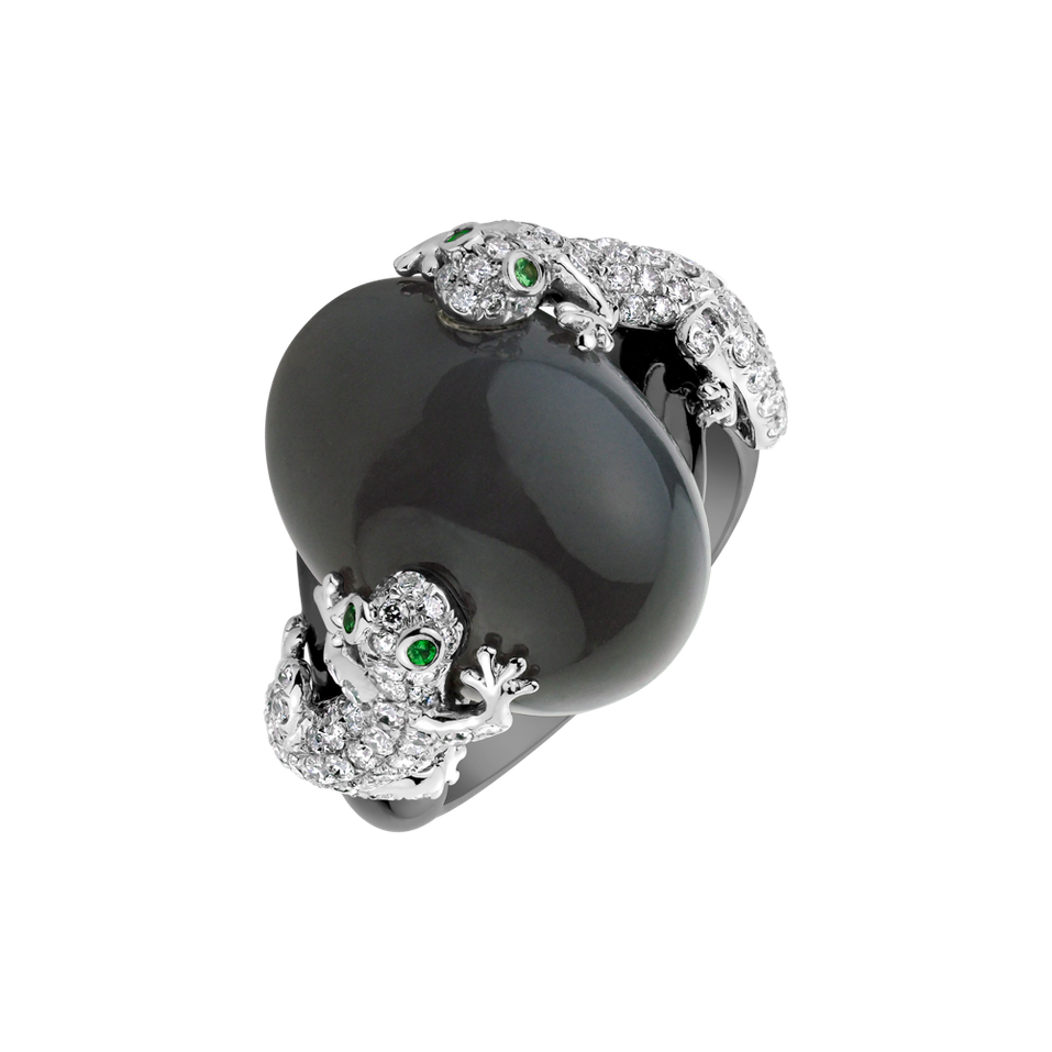 Prsten s diamanty, měsíčním kamenem a granáty Dwana