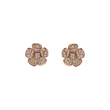 Náušnice s bílými a hnědými diamanty Radiant Rose