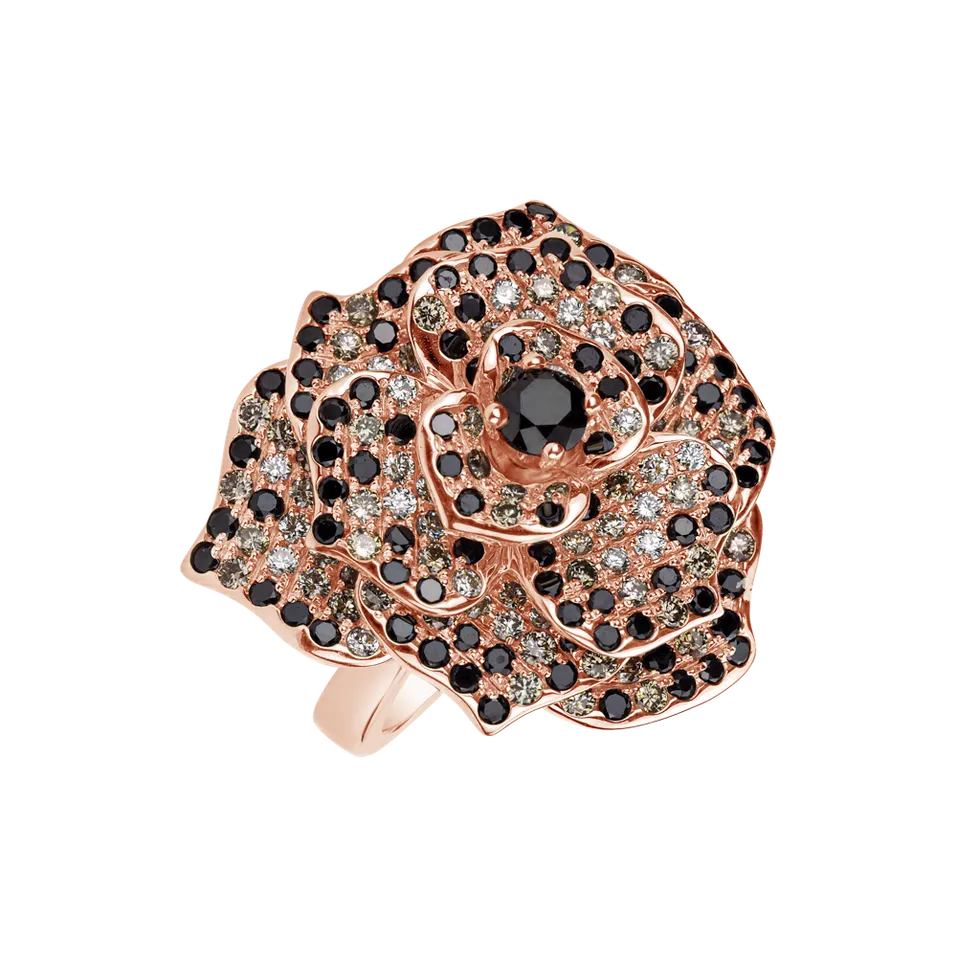 Prsten s bílými, hnedými a černými diamanty Heavenly Rose