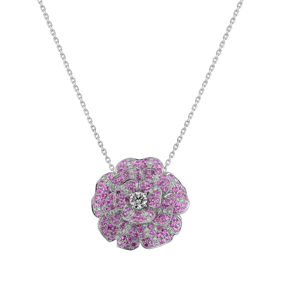 Přívěs s diamanty a safíry Pink Fleur