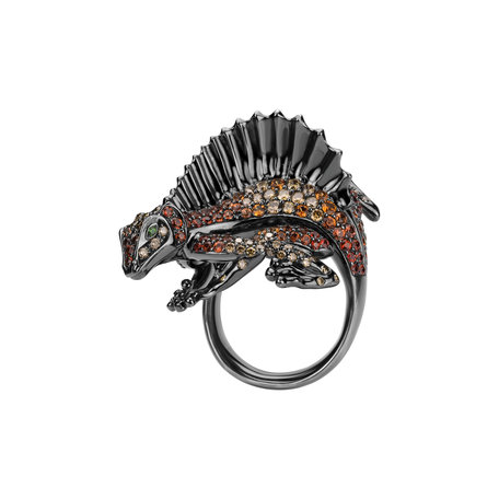 Prsten s hnědými diamanty, granáty a safíry Dark Lizard
