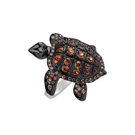 Prsten s hnědými diamanty, safíry a granáty Exotic Turtle
