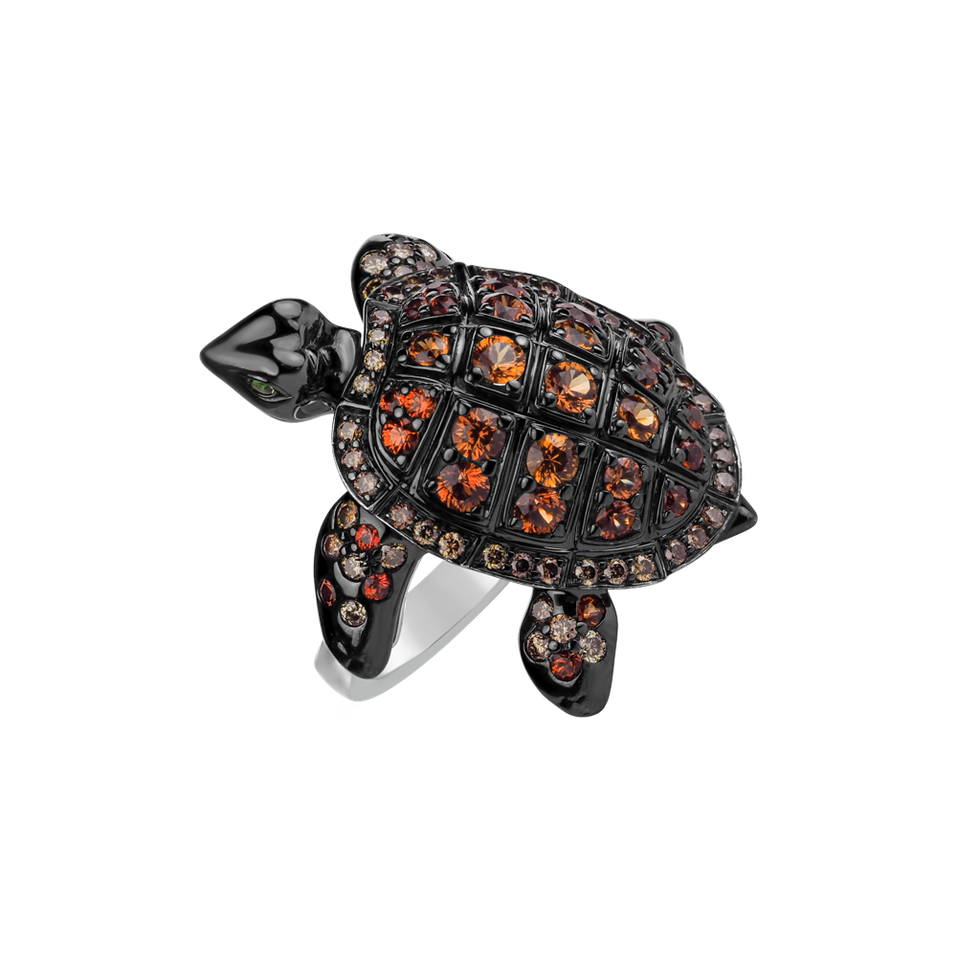Prsten s hnědými diamanty, safíry a granáty Exotic Turtle