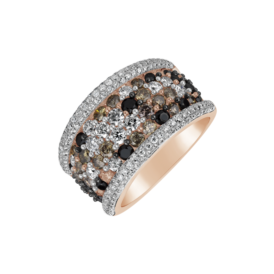 Prsten s bílými, hnědými a černými diamanty Maple Grove
