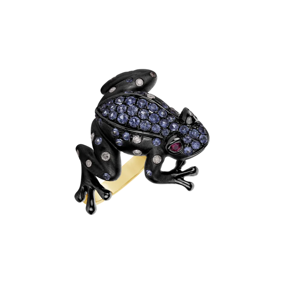 Prsten s diamanty, safíry a rubíny Blue Frog