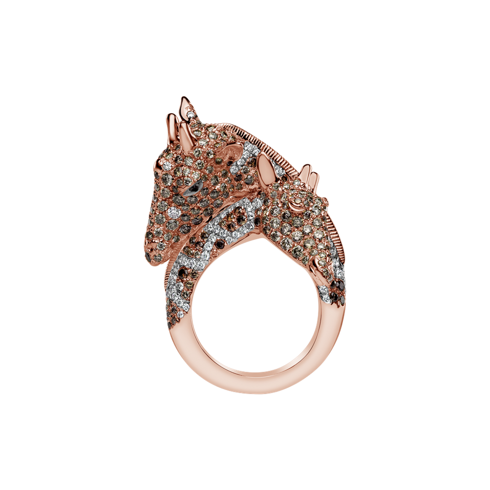 Prsten s hnědými a černými diamanty Giraffe Twins