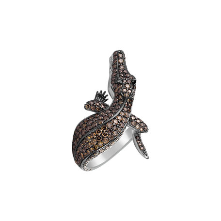 Prsten s hnědými diamanty a safíry Luxury Crocodile