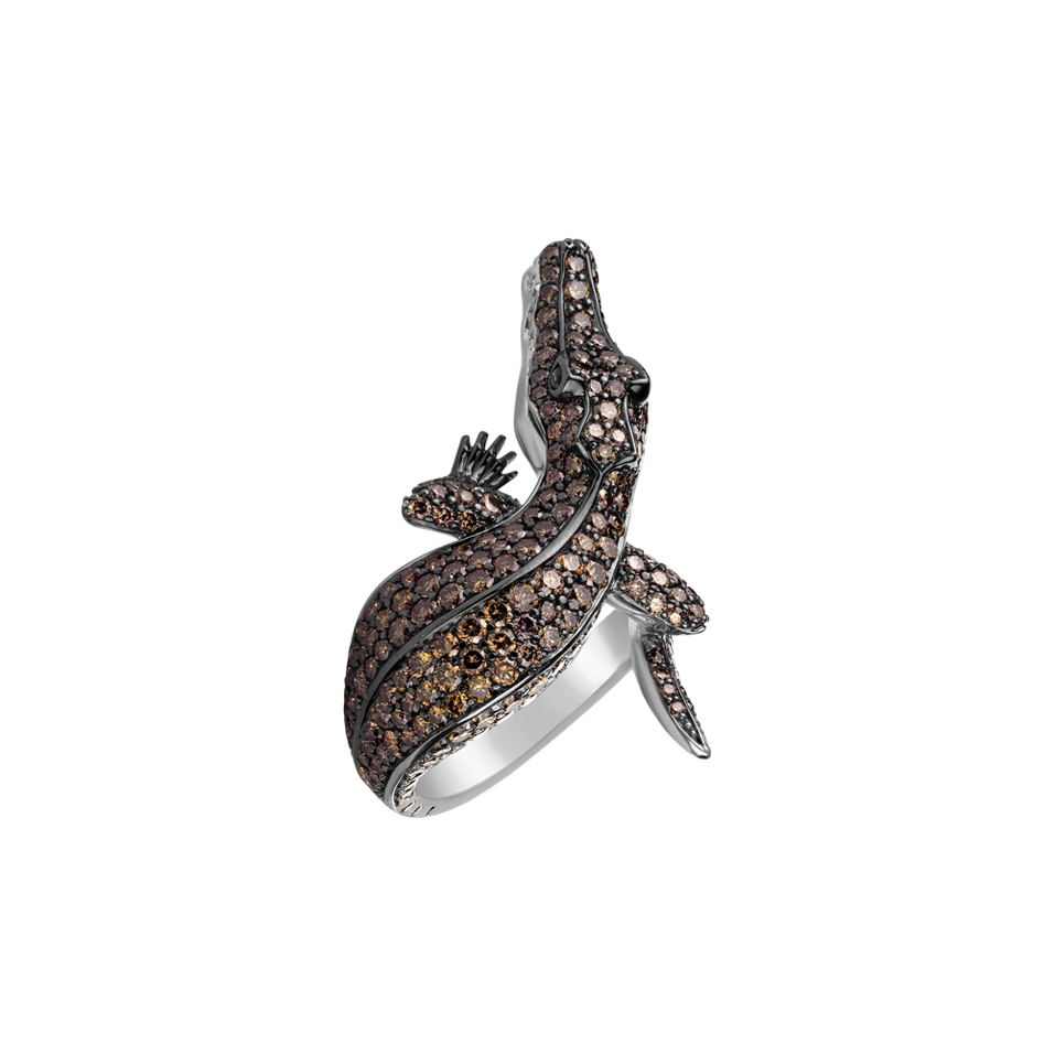 Prsten s hnědými diamanty a safíry Luxury Crocodile