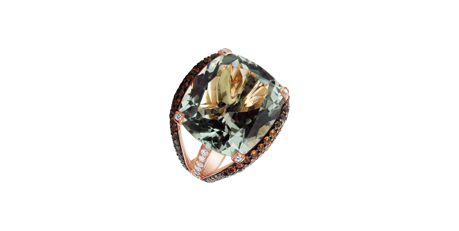 Prsten s ametystem, bílými, hnědými diamanty a safíry Renaissance