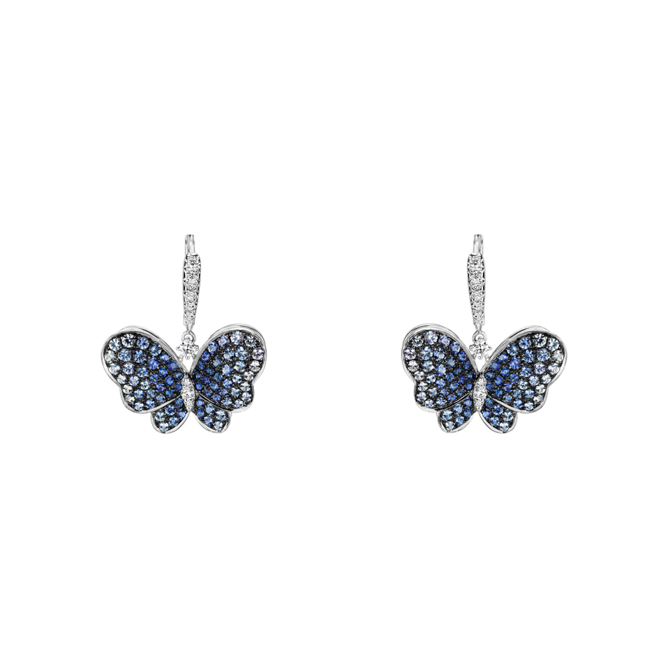 Náušnice s diamanty a safíry Sapphire Butterfly