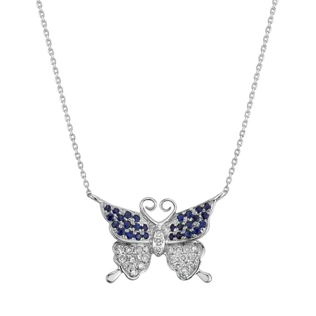 Náhrdelník s diamanty a safíry Monogram Butterfly