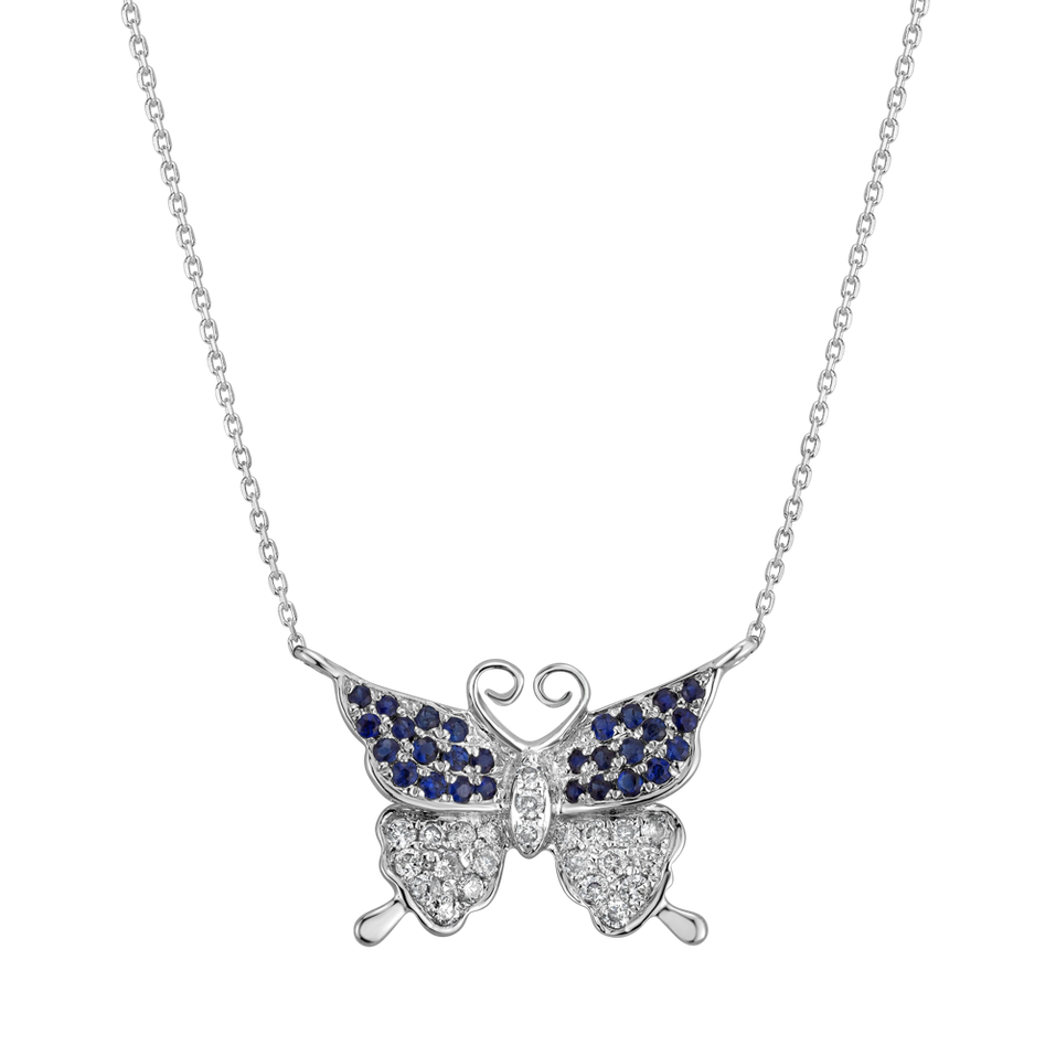 Náhrdelník s diamanty a safíry Monogram Butterfly