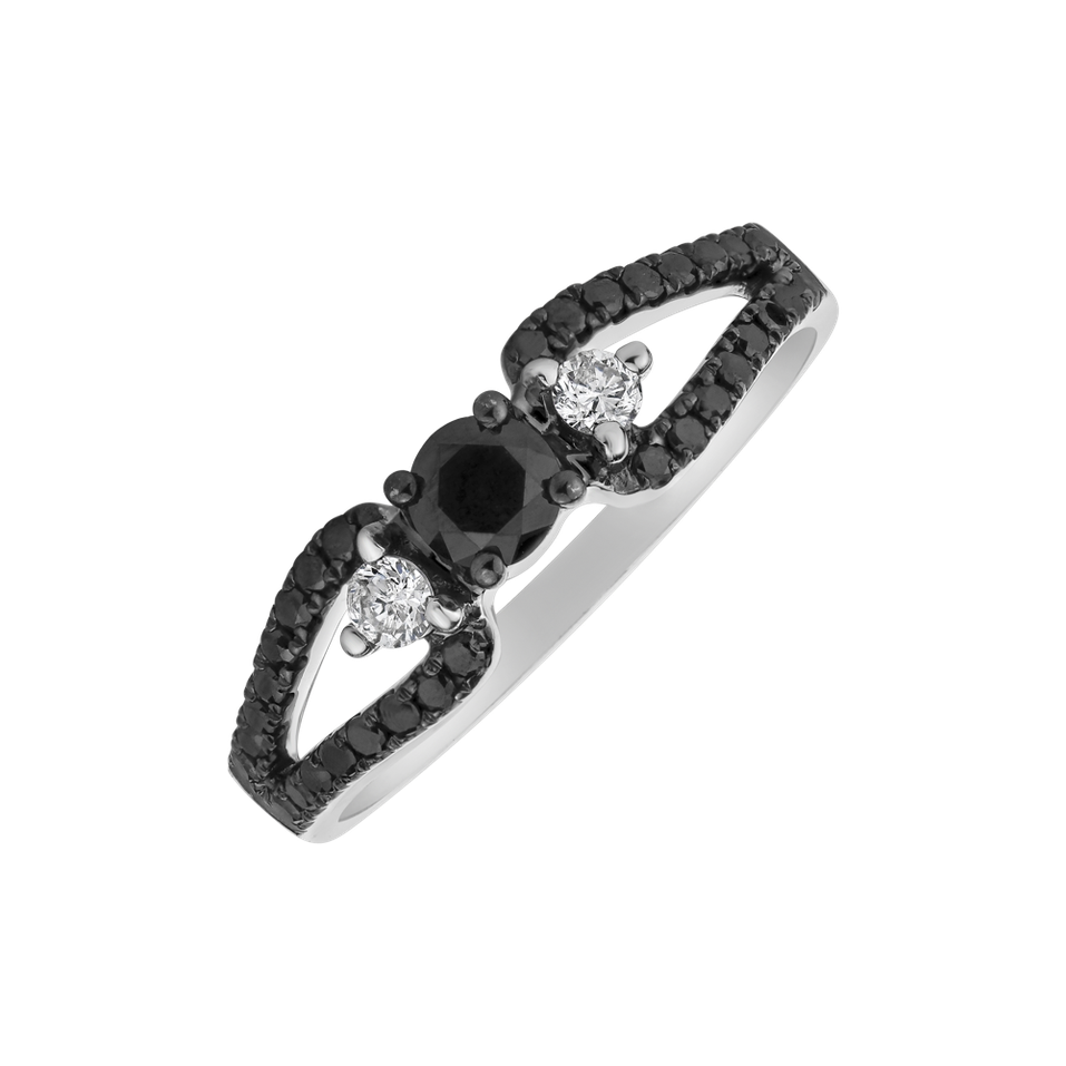 Prsten s bílými a černými diamanty Darkness Devotion