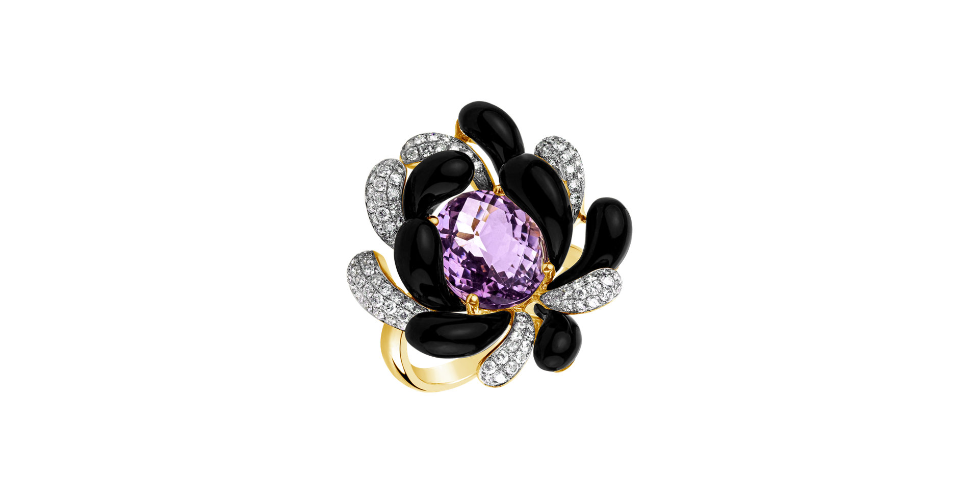 Prsten s ametystem, diamanty a acháty Arya