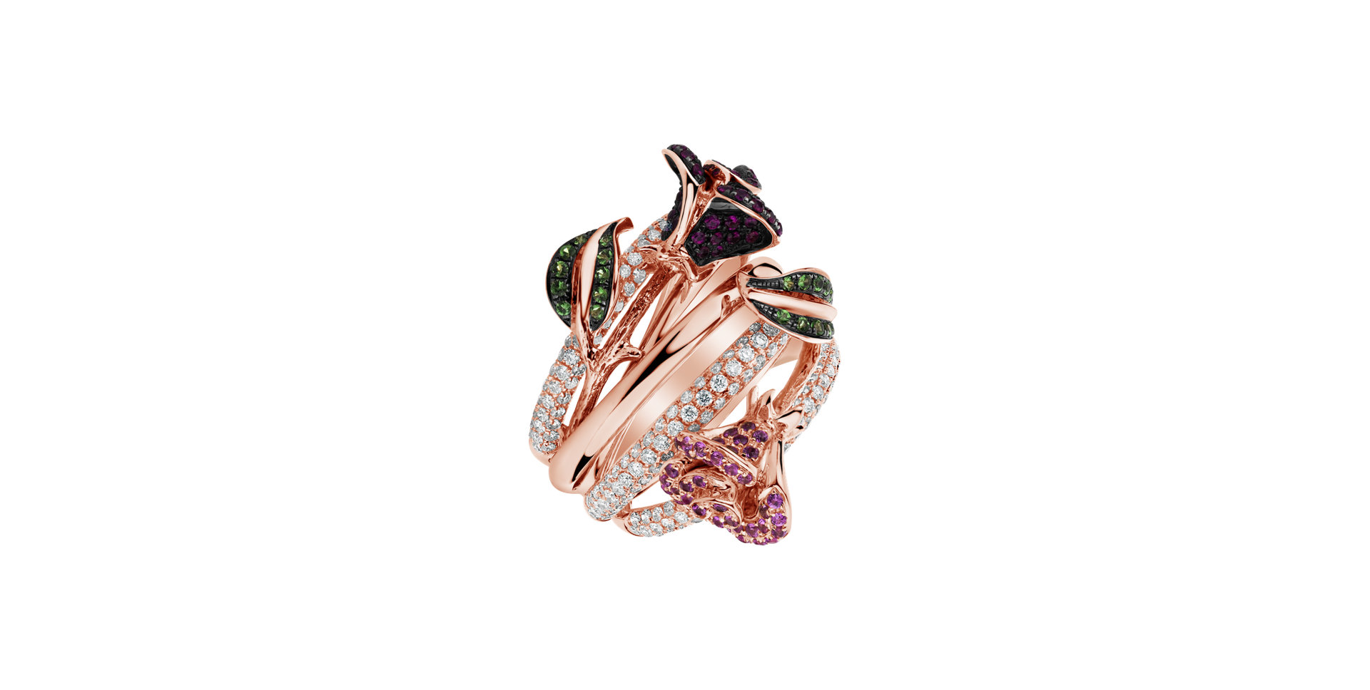 Prsten s diamanty, rubíny, safíry a granáty Flower Sin