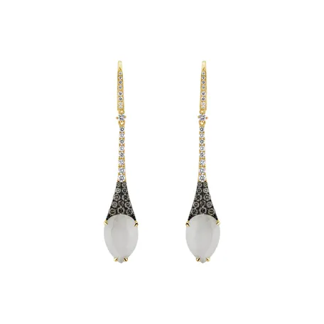 Náušnice s bílými a hnědými diamanty Moon Drops
