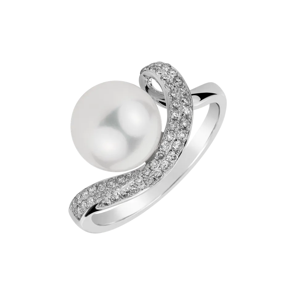 Prsten s perlou a diamanty White Lagoon