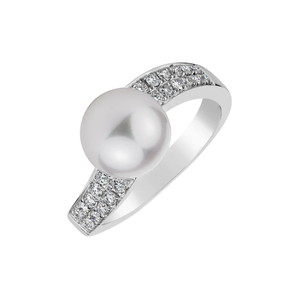 Prsten s perlou a diamanty Spiral Treasure