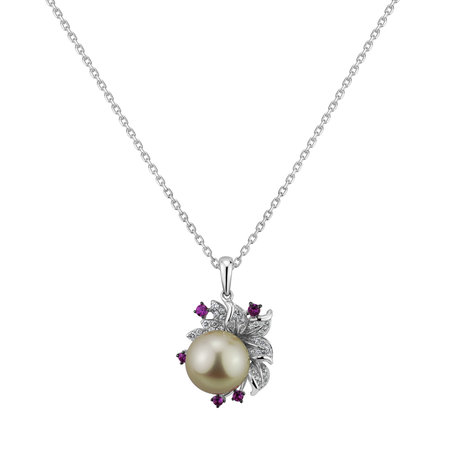 Přívěs s perlou, diamanty a safíry Fairytale Orchid