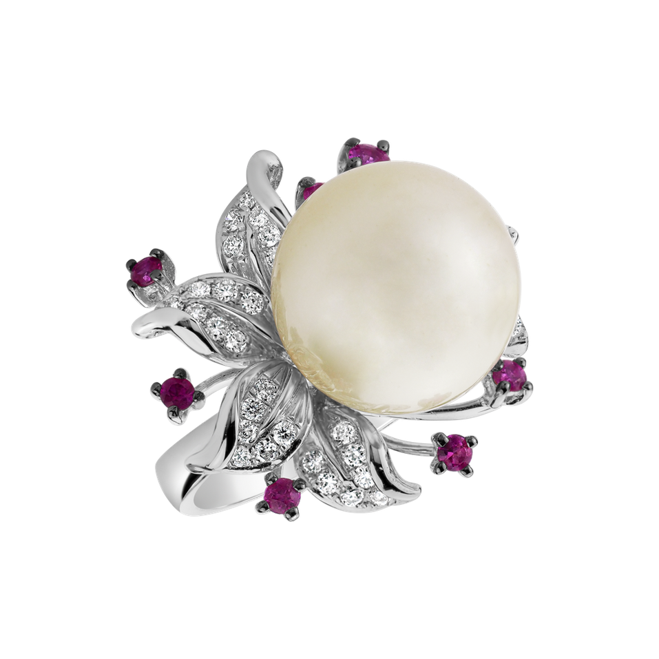 Prsten s perlou, diamanty a safíry Ocean Orchid