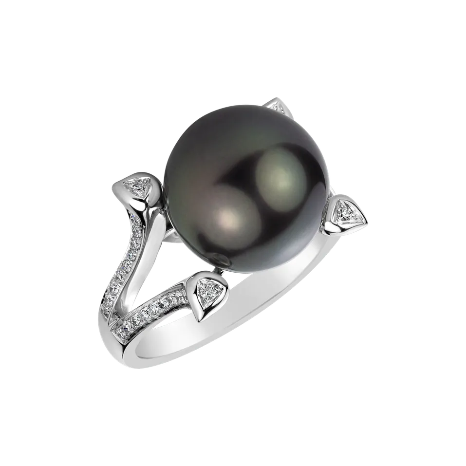 Prsten s perlou a diamanty Black Treasure