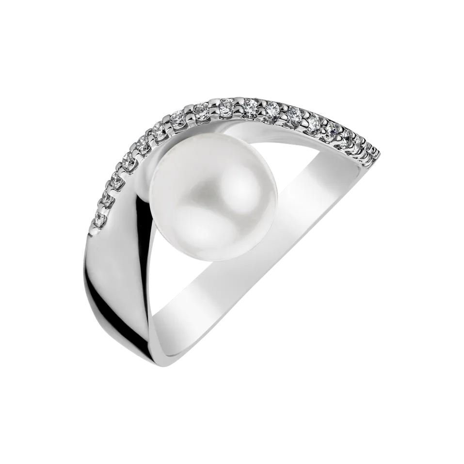 Prsten s perlou a diamanty Queen of Pearl