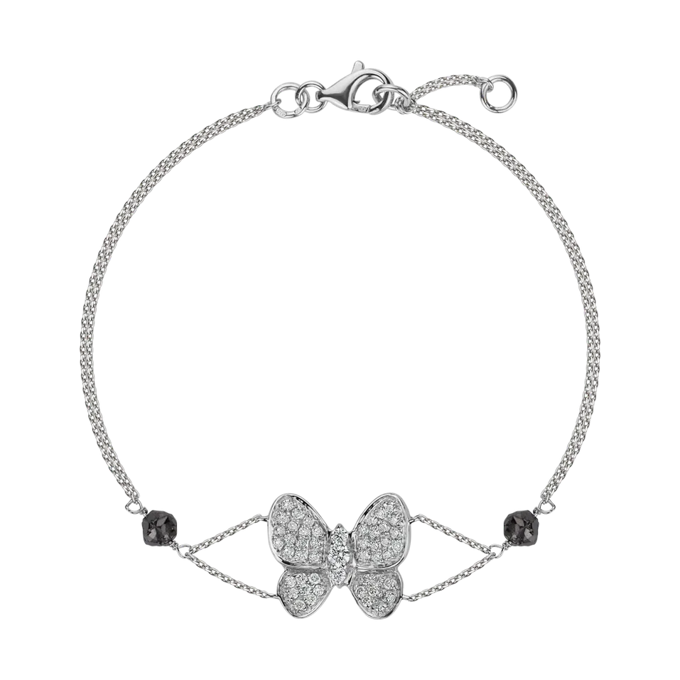 Náramek s černými a bílými diamanty Divine Butterfly