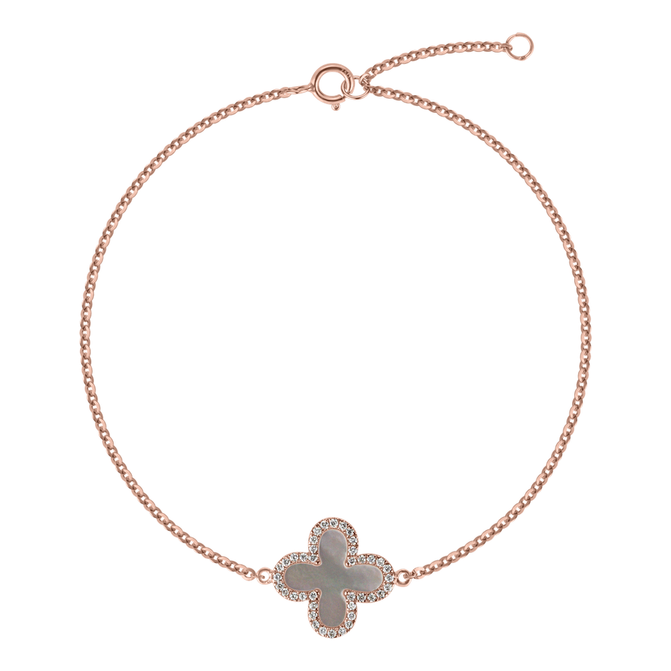 Náramek s perletí a diamanty Heaven Cloverleaf
