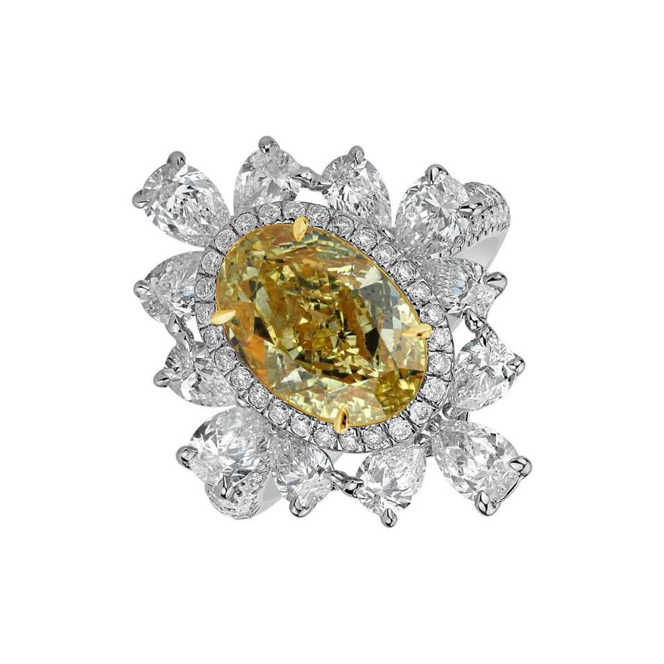 Prsten s bílými a žlutými diamanty Rose Gem