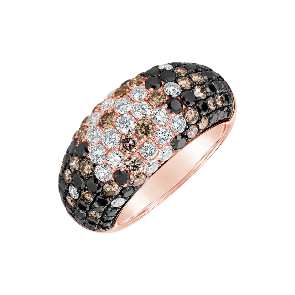 Prsten s růžovými,hnědými a černými diamanty Inferno Miracle